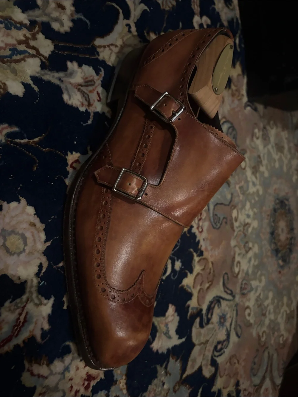 Salvatore Ferragamo Brown Double Monk Strap Brogue Leather Shoes